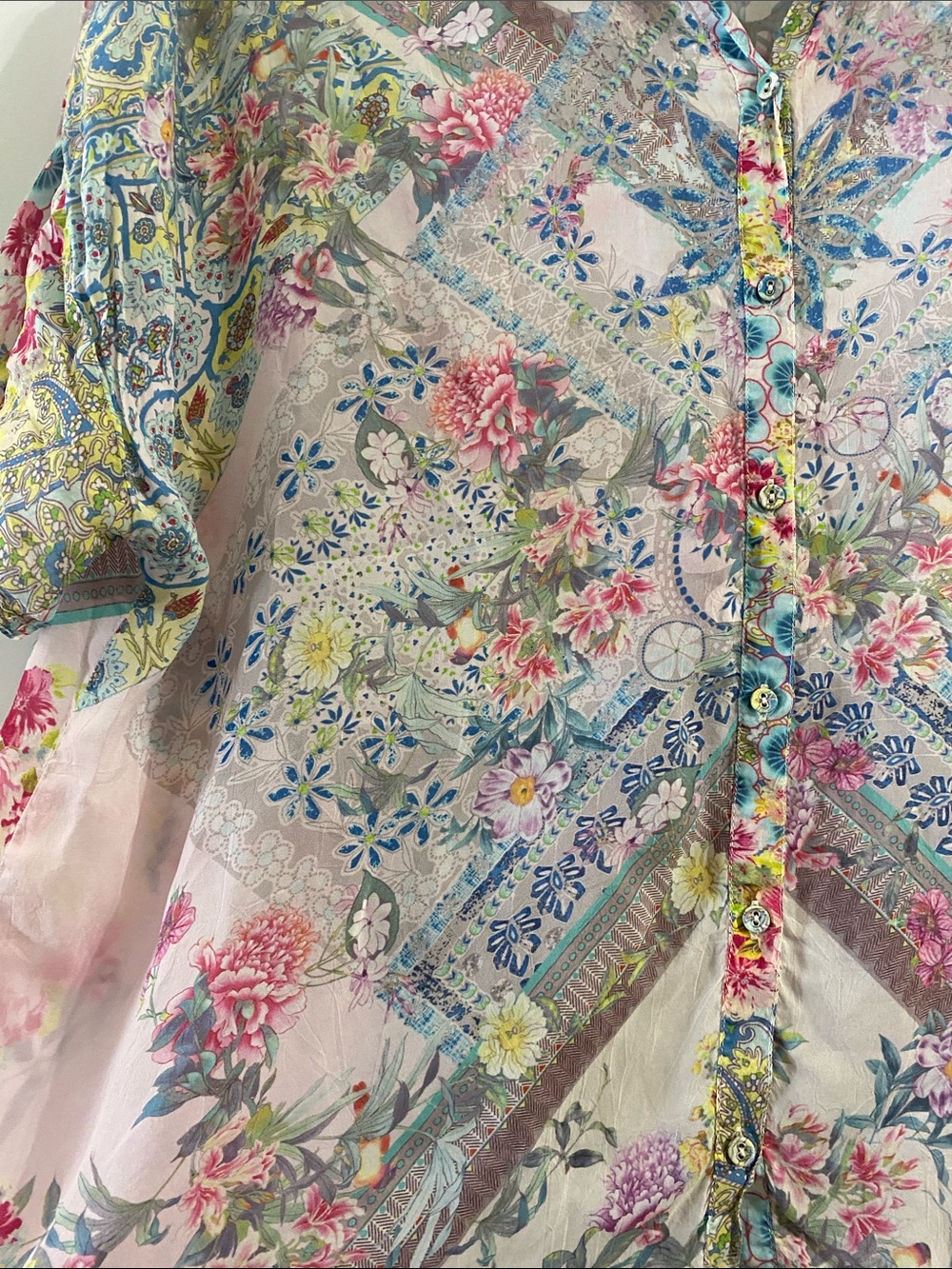 Johnny Was Multicolor Floral Sheer Button-Up - Picture 3 of 4